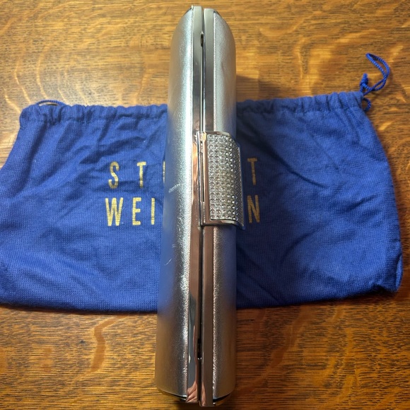 Stuart Weitzman Silver Clutch With Rhinestone Clasp and Optional Strap - Picture 3 of 8